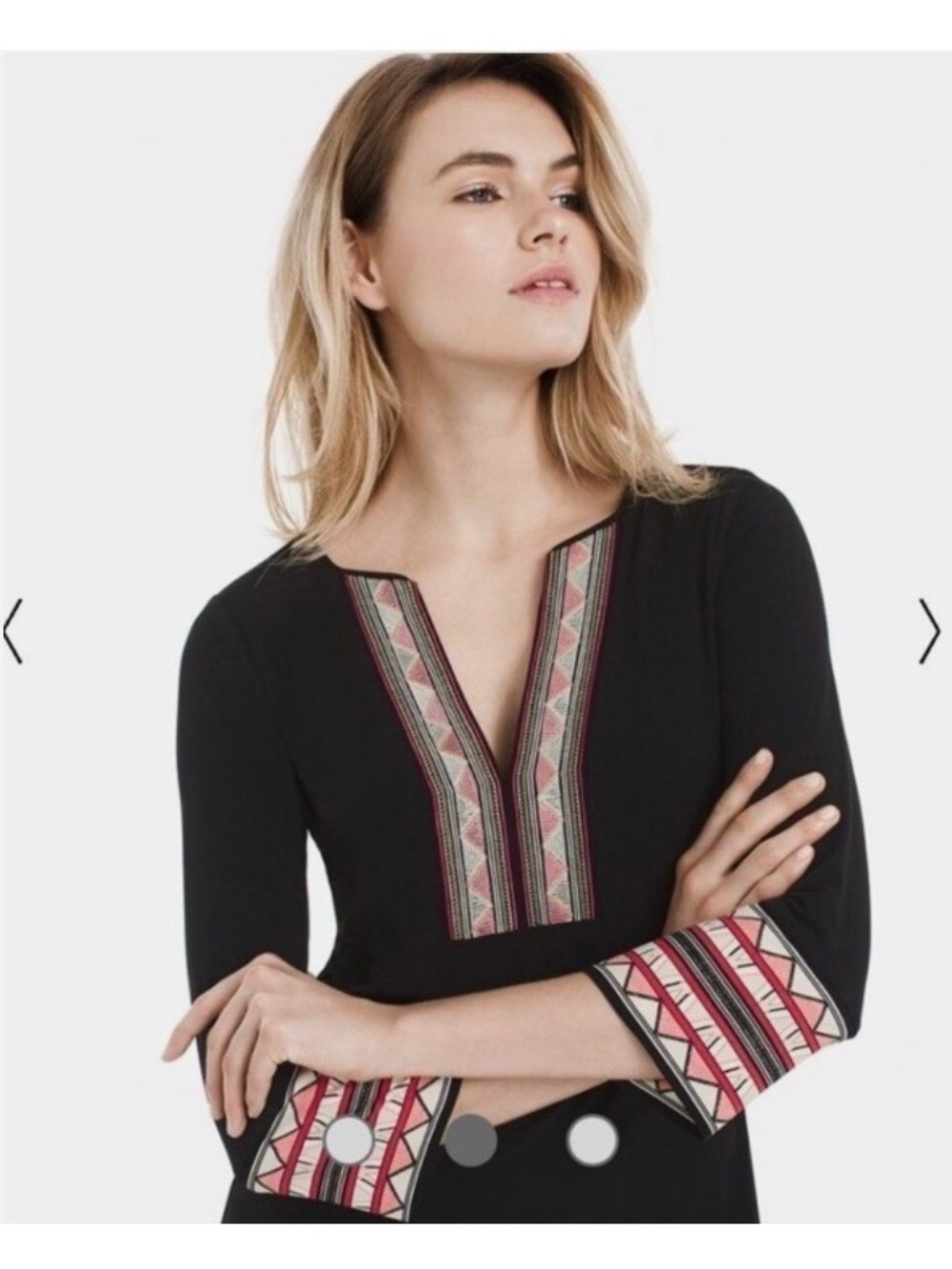 White House Black Market Black Dress with Embroidered V-Neckline - Picture 6 of 12